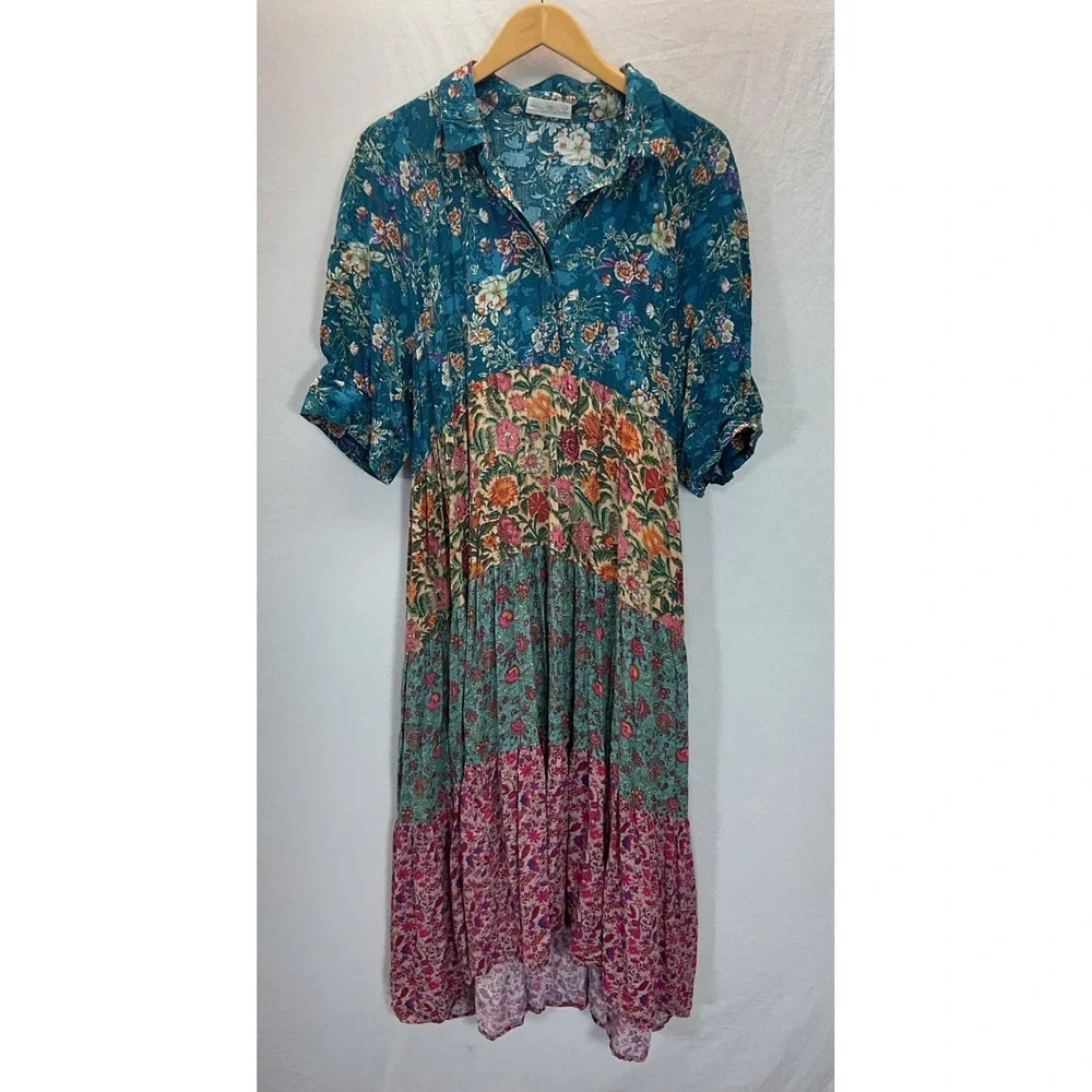 NATURAL LIFE Teal Multi-Color Floral Maxi Dress - Picture 1 of 7